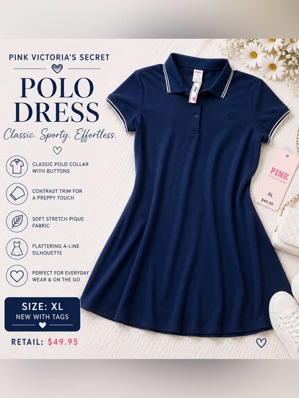 PINK Victoria’s Secret Navy Polo Dress XL NWT Preppy Tennis Mini